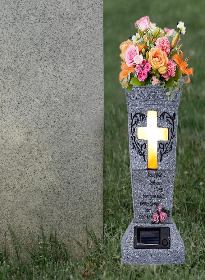 Ragyzity Solar Cemetery Vase with LED for Fresh/Artificial Flowers, Cemetery Flowers Vase with Spikes, Headstone Decorations Floral Holder, Cemetary Grave Decorations Garden Decor Memorial Gifts - Image 4